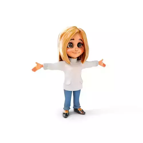 Animated Young Girl Character with White Sweater Rigged and A... Low-poly 3D model
