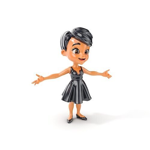 Animated Female Character in Black Dress Rigged and Animated Low-poly 3D model