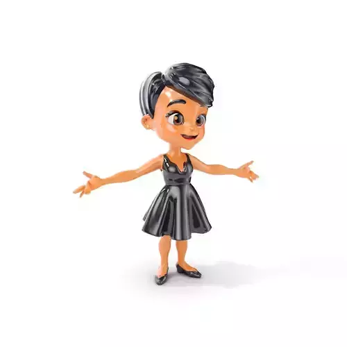 Animated Female Character in Black Dress Rigged and Animated Low-poly 3D model