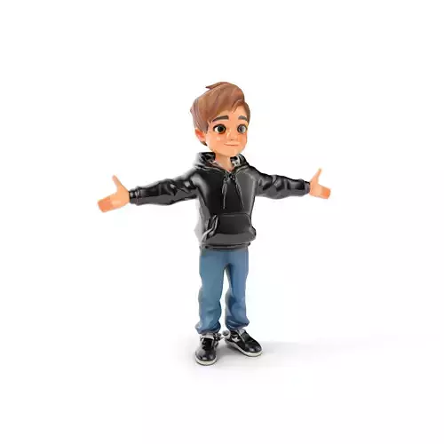 Animated Rigged D Character Model  Casual Teen Boy Low-poly 3D model