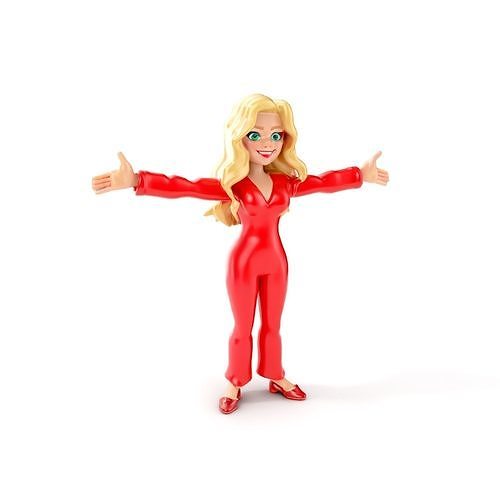 Blonde Female Character in Red Suit Rigged and Animated Low-poly 3D model