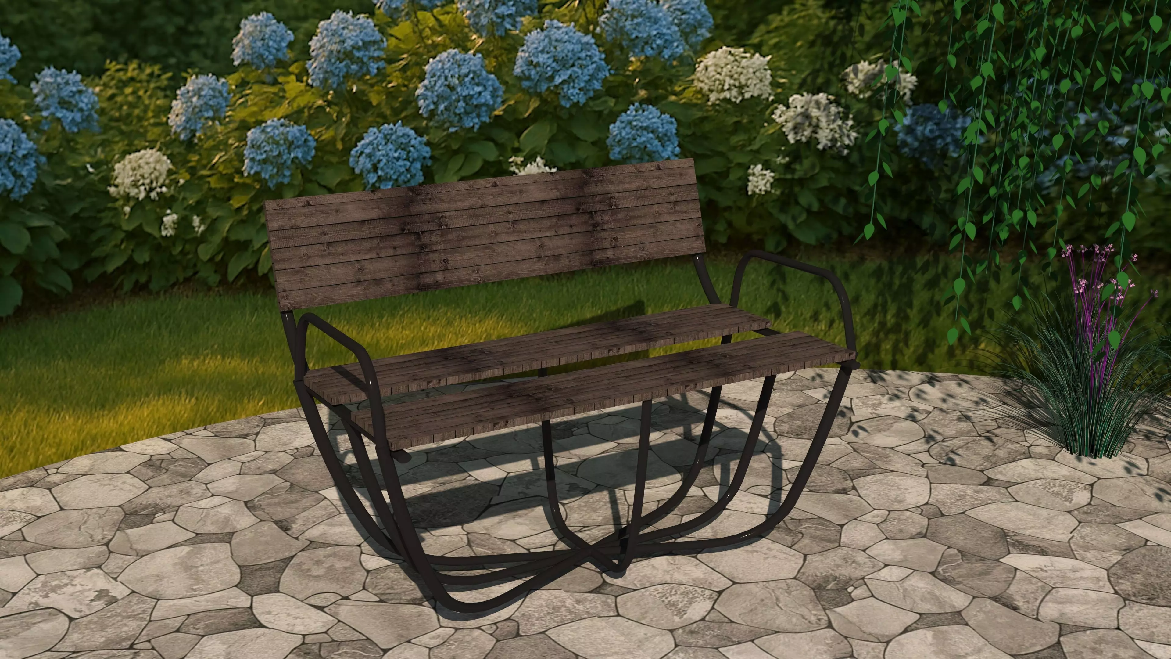 Curved Garden Bench Free low-poly 3D model