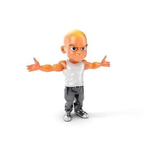 Bald Muscle Cartoon Character Rigged and Animated Low-poly 3D model