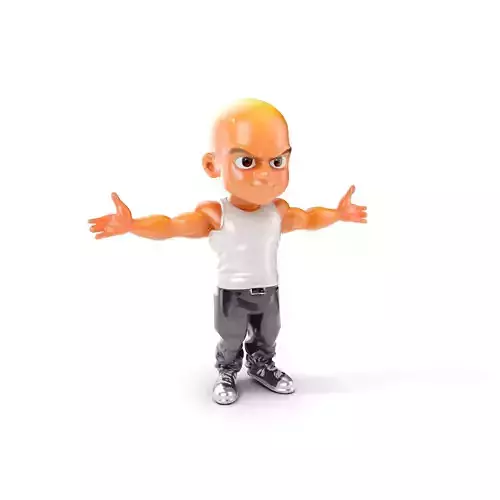 Bald Muscle Cartoon Character Rigged and Animated Low-poly 3D model