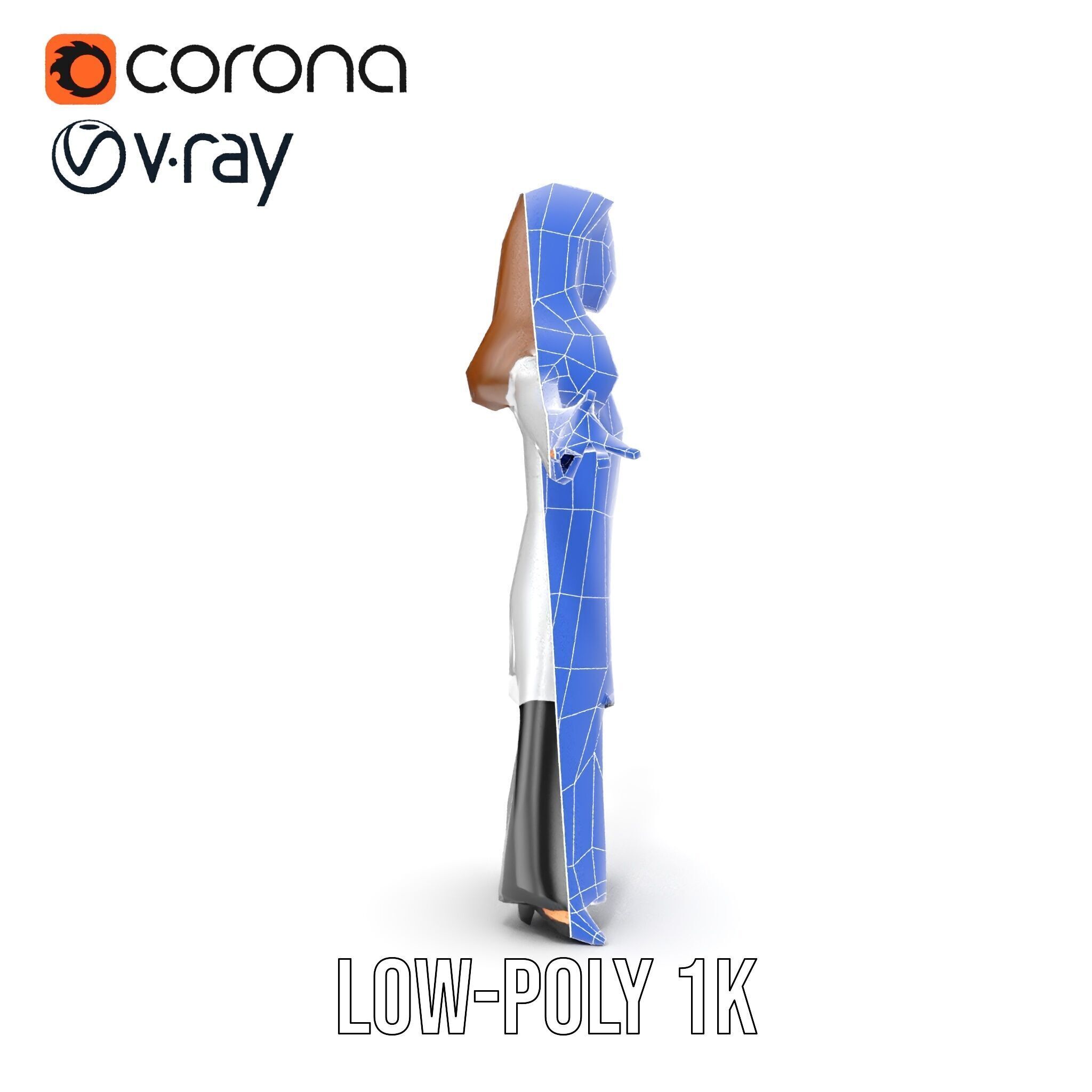 D Female Scientist Character Model Rigged and Animated Low-poly 3D model_29