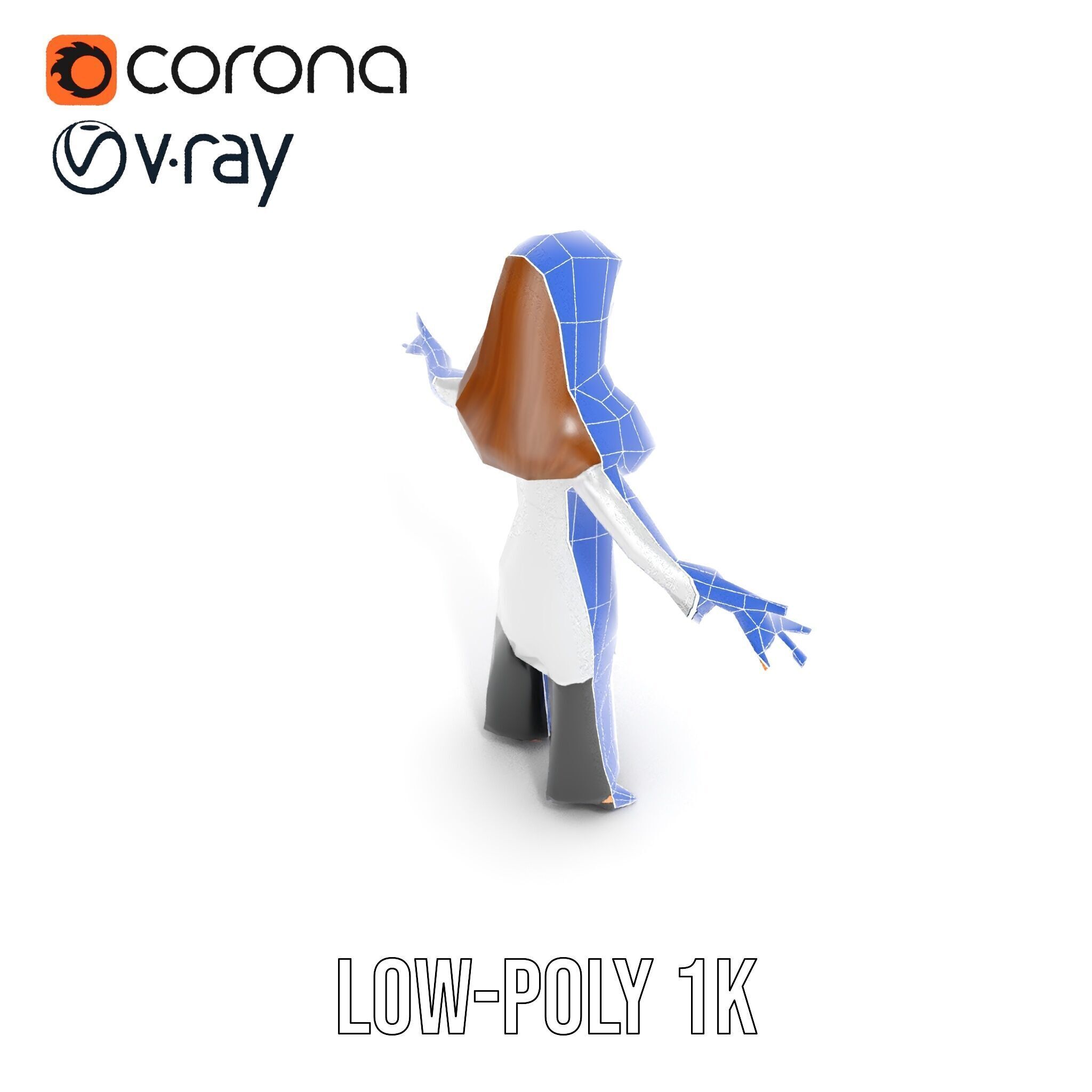 D Female Scientist Character Model Rigged and Animated Low-poly 3D model_32