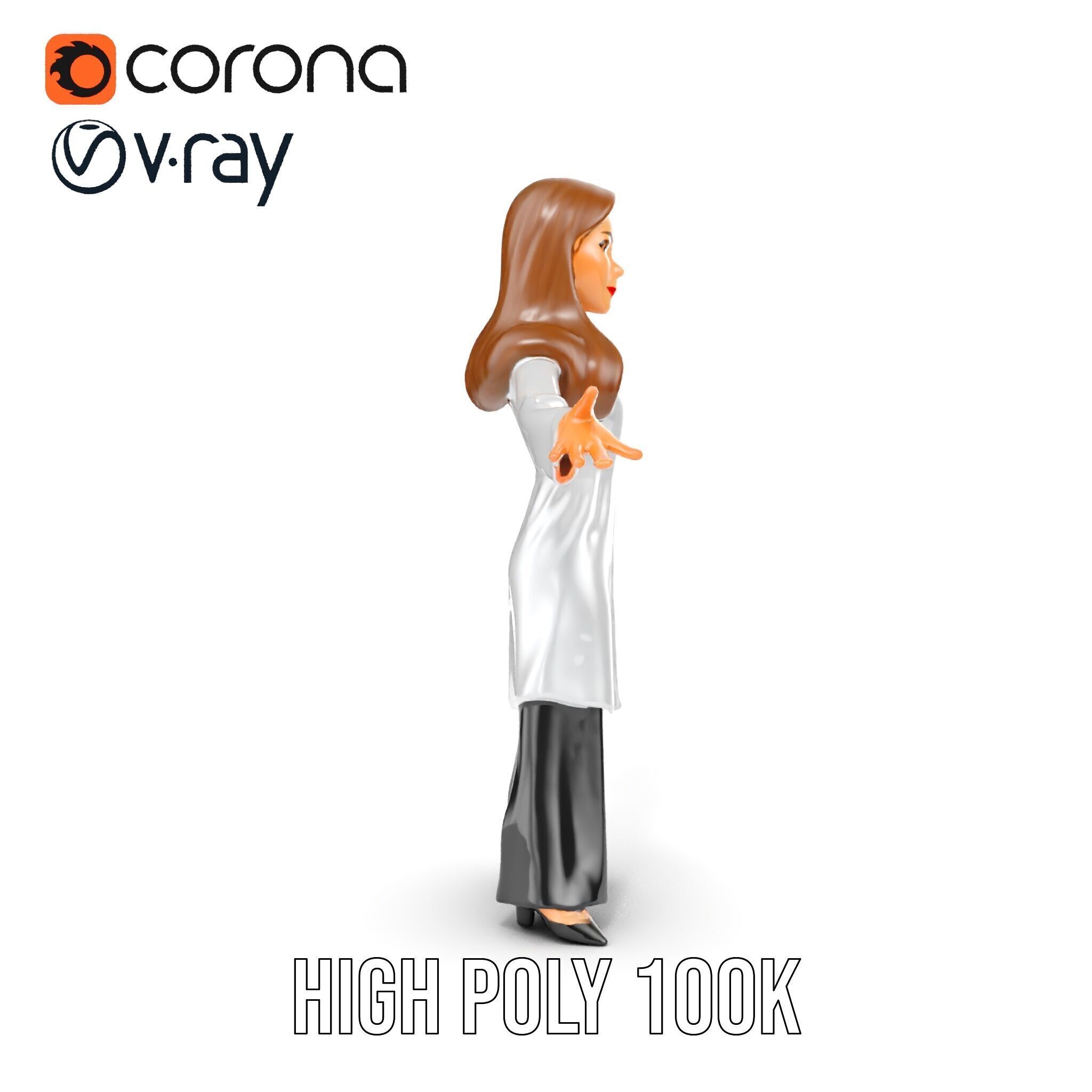 D Female Scientist Character Model Rigged and Animated Low-poly 3D model_36