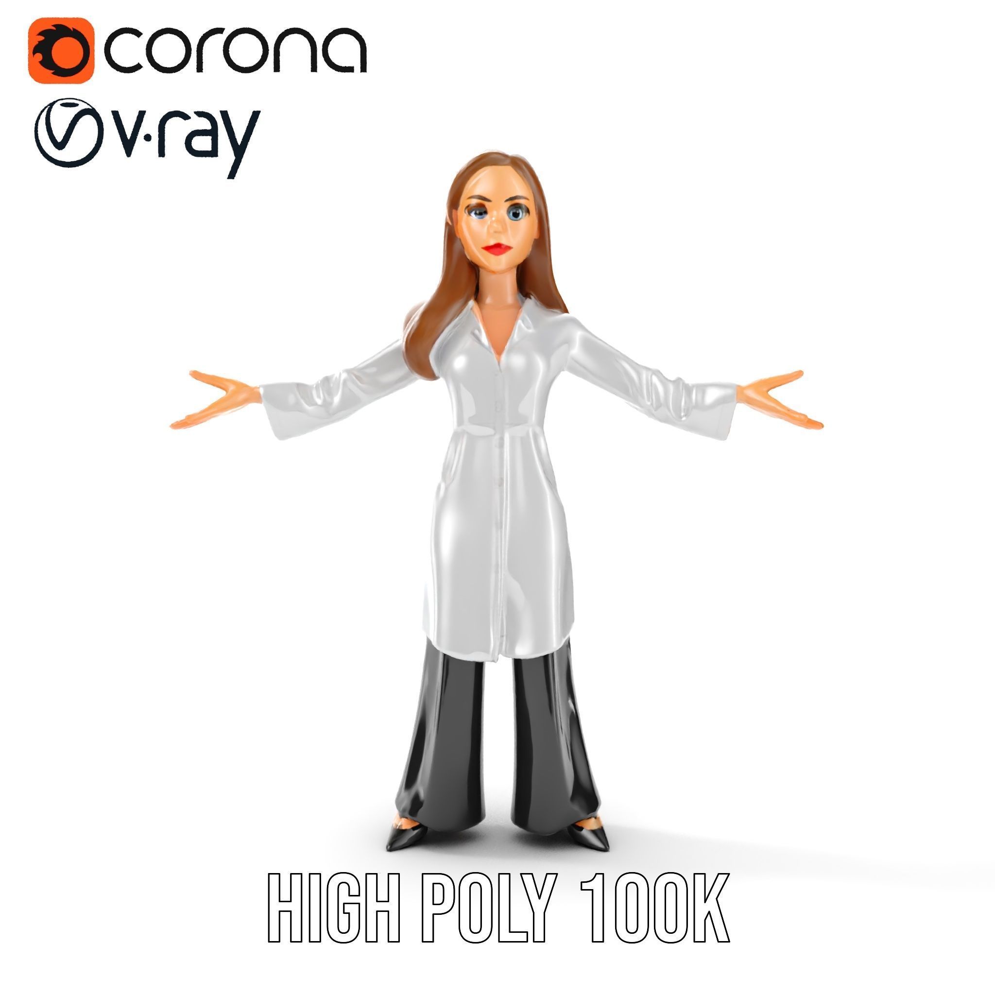 D Female Scientist Character Model Rigged and Animated Low-poly 3D model_15