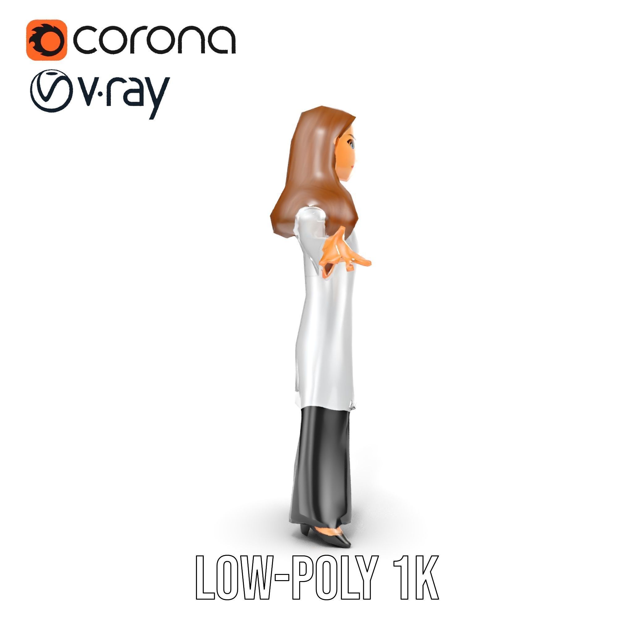 D Female Scientist Character Model Rigged and Animated Low-poly 3D model_9