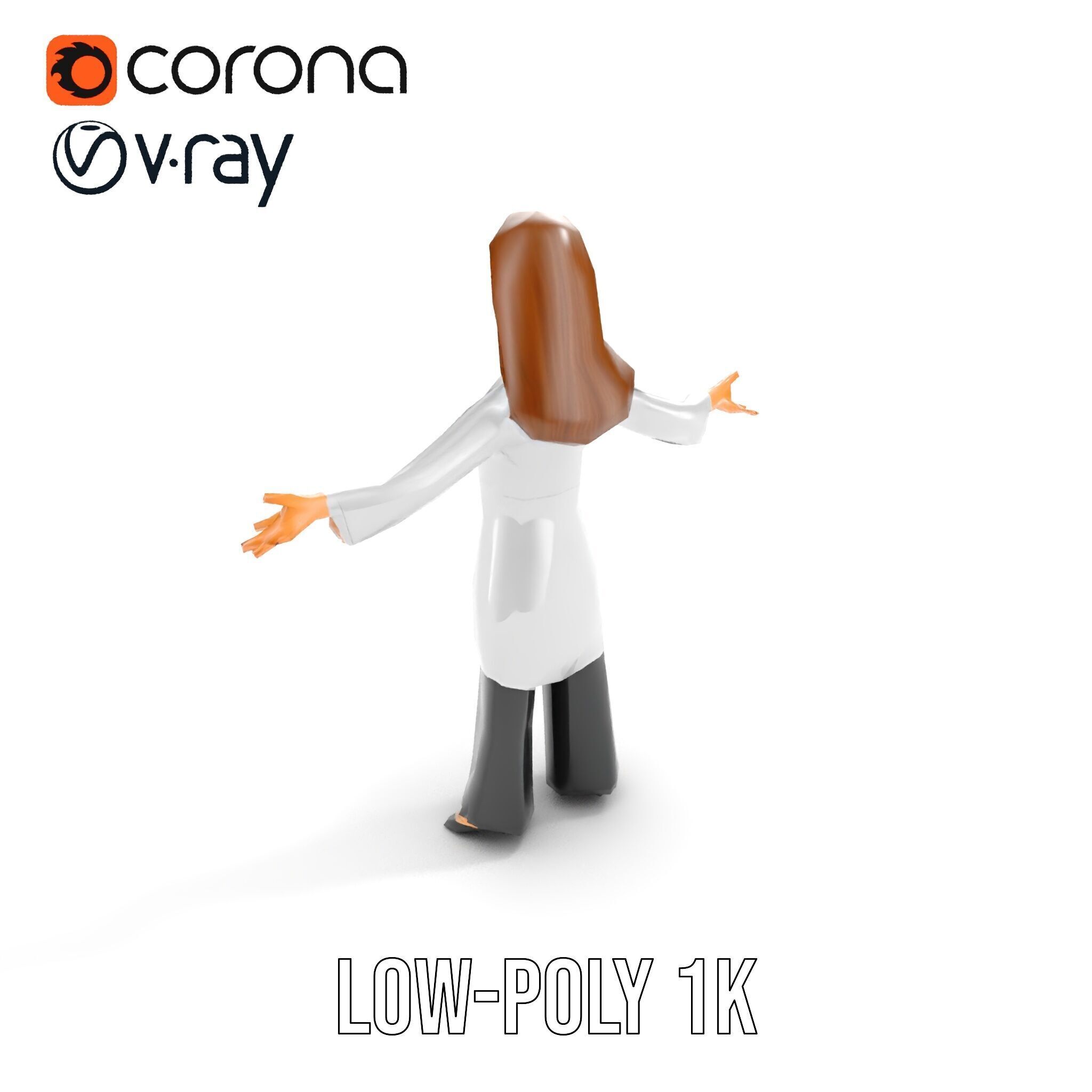 D Female Scientist Character Model Rigged and Animated Low-poly 3D model_12