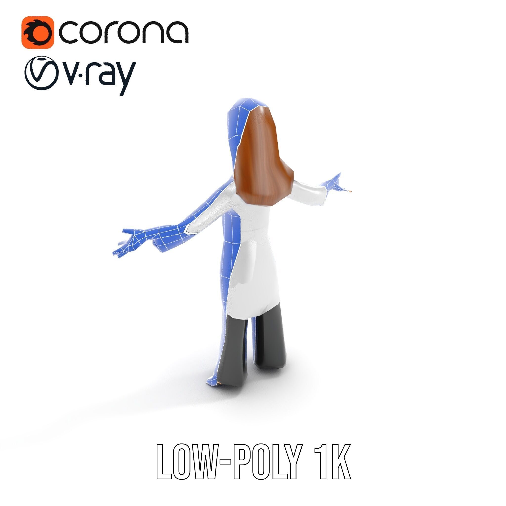 D Female Scientist Character Model Rigged and Animated Low-poly 3D model_26