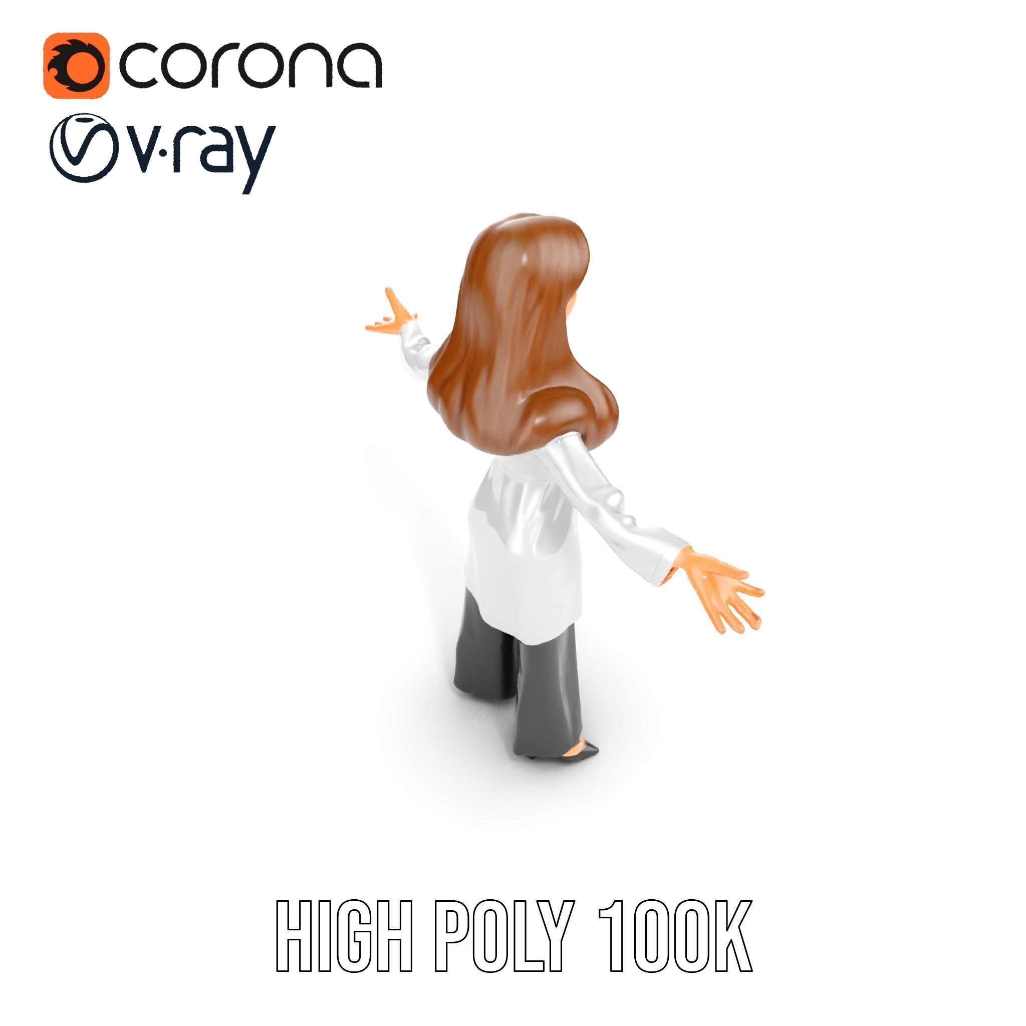 D Female Scientist Character Model Rigged and Animated Low-poly 3D model_24