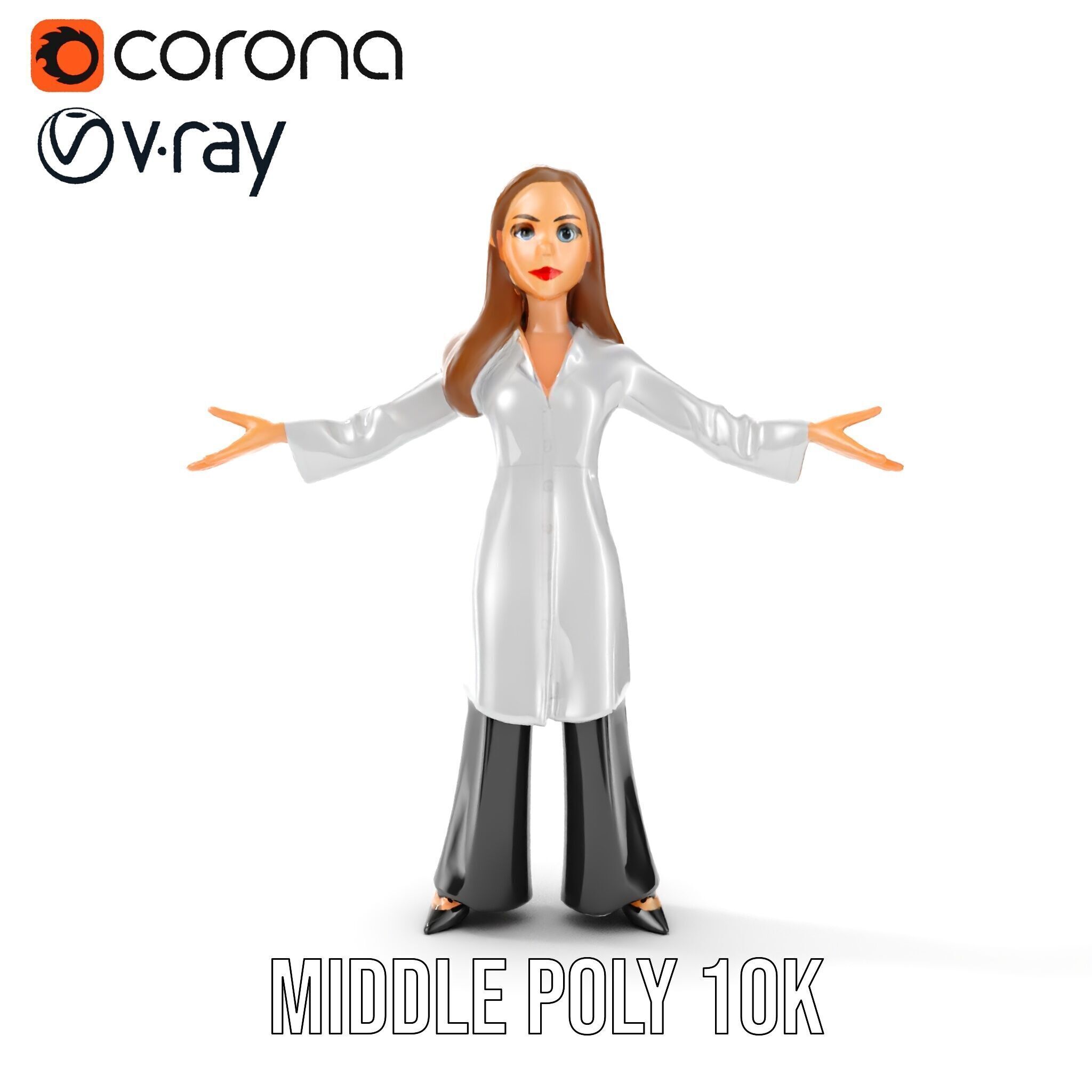 D Female Scientist Character Model Rigged and Animated Low-poly 3D model_16