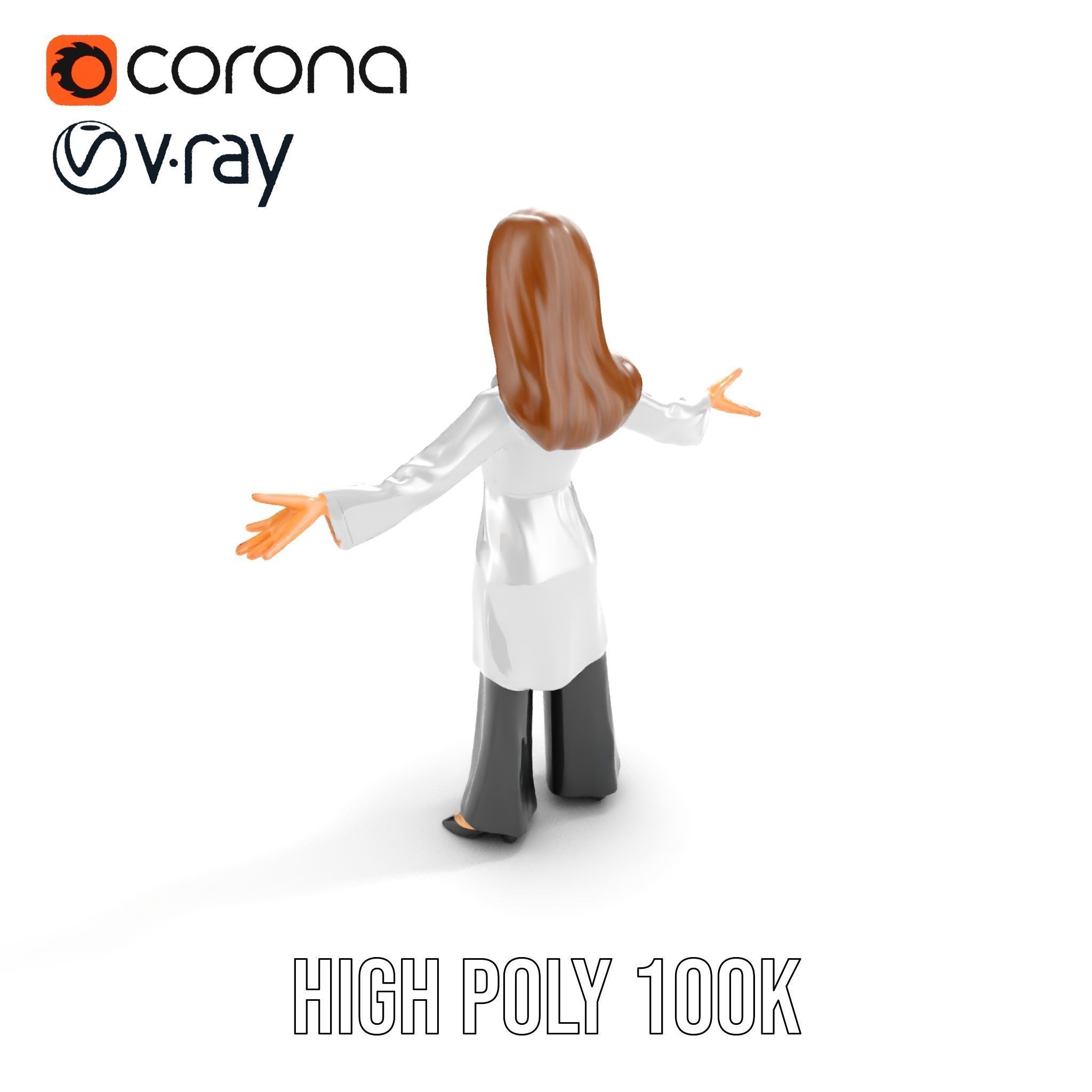 D Female Scientist Character Model Rigged and Animated Low-poly 3D model_10