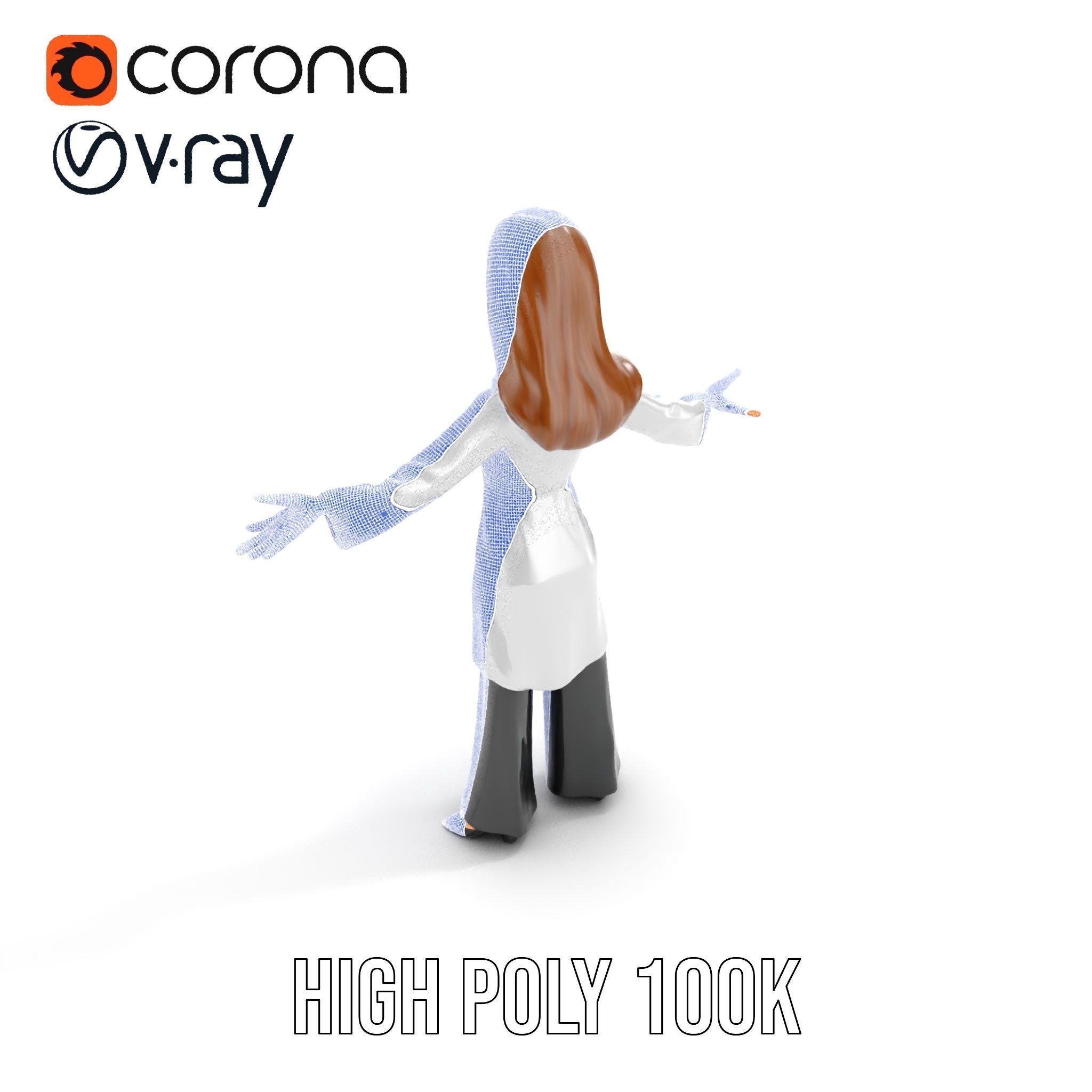 D Female Scientist Character Model Rigged and Animated Low-poly 3D model_21