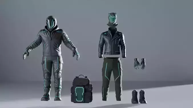 Cyberpunk Outfit Modular Kit GameReady include free character 3D model