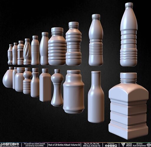 Pack of 20 Bottles Kitbash Volume 02 Low-poly 3D model 7