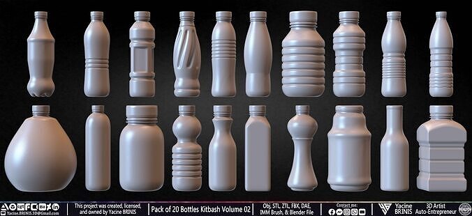 Pack of 20 Bottles Kitbash Volume 02 Low-poly 3D model 4