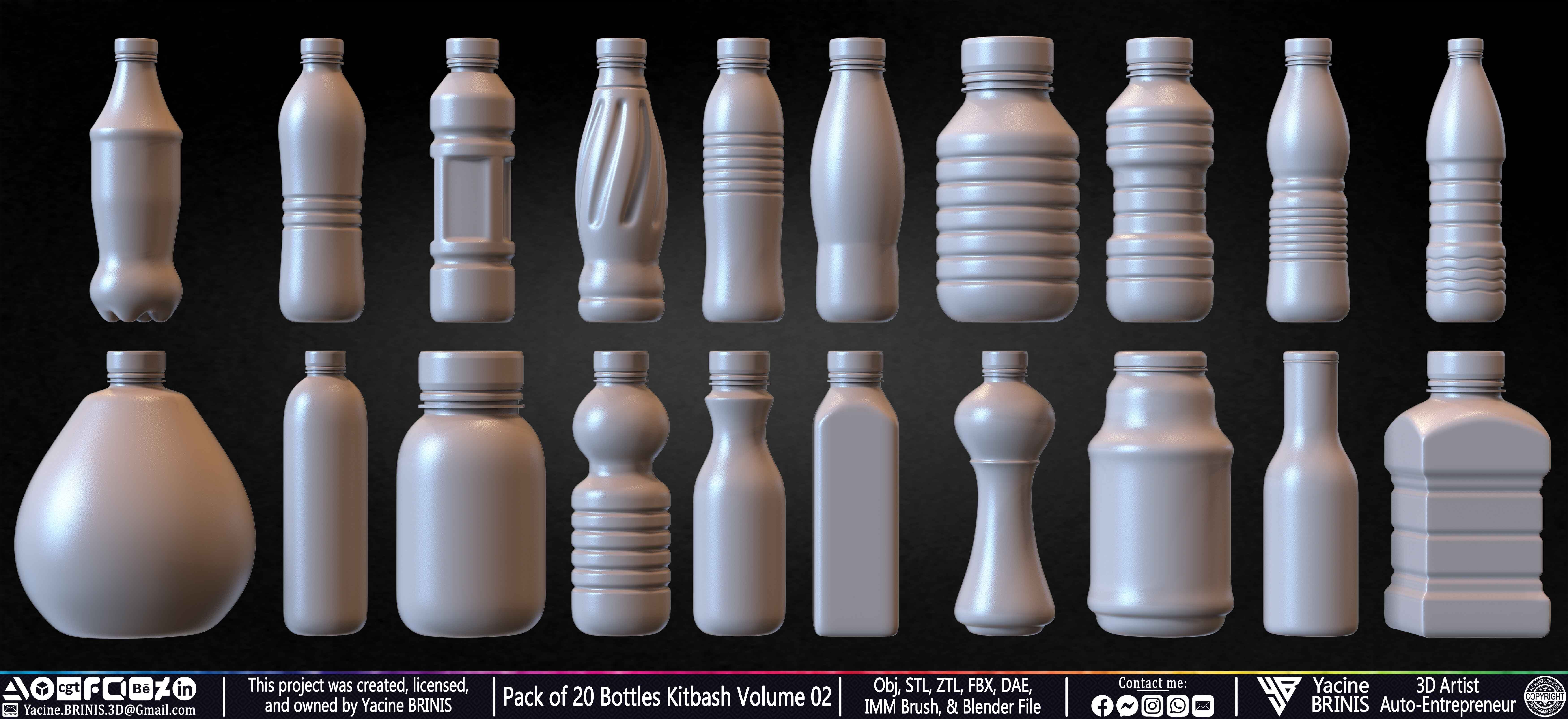 Pack of 20 Bottles Kitbash Volume 02 Low-poly 3D model_3