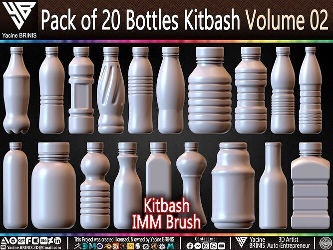 Pack of 20 Bottles Kitbash Volume 02 Low-poly 3D model