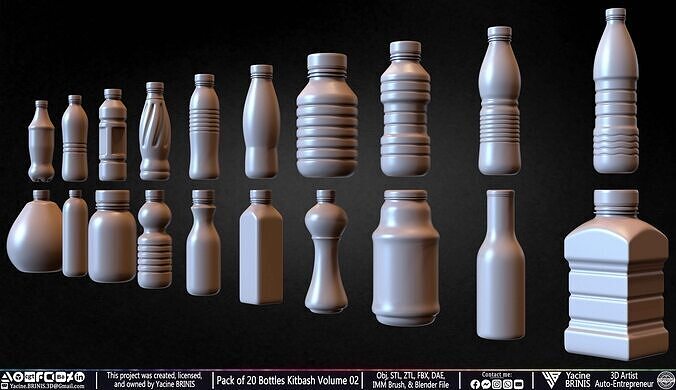 Pack of 20 Bottles Kitbash Volume 02 Low-poly 3D model 6