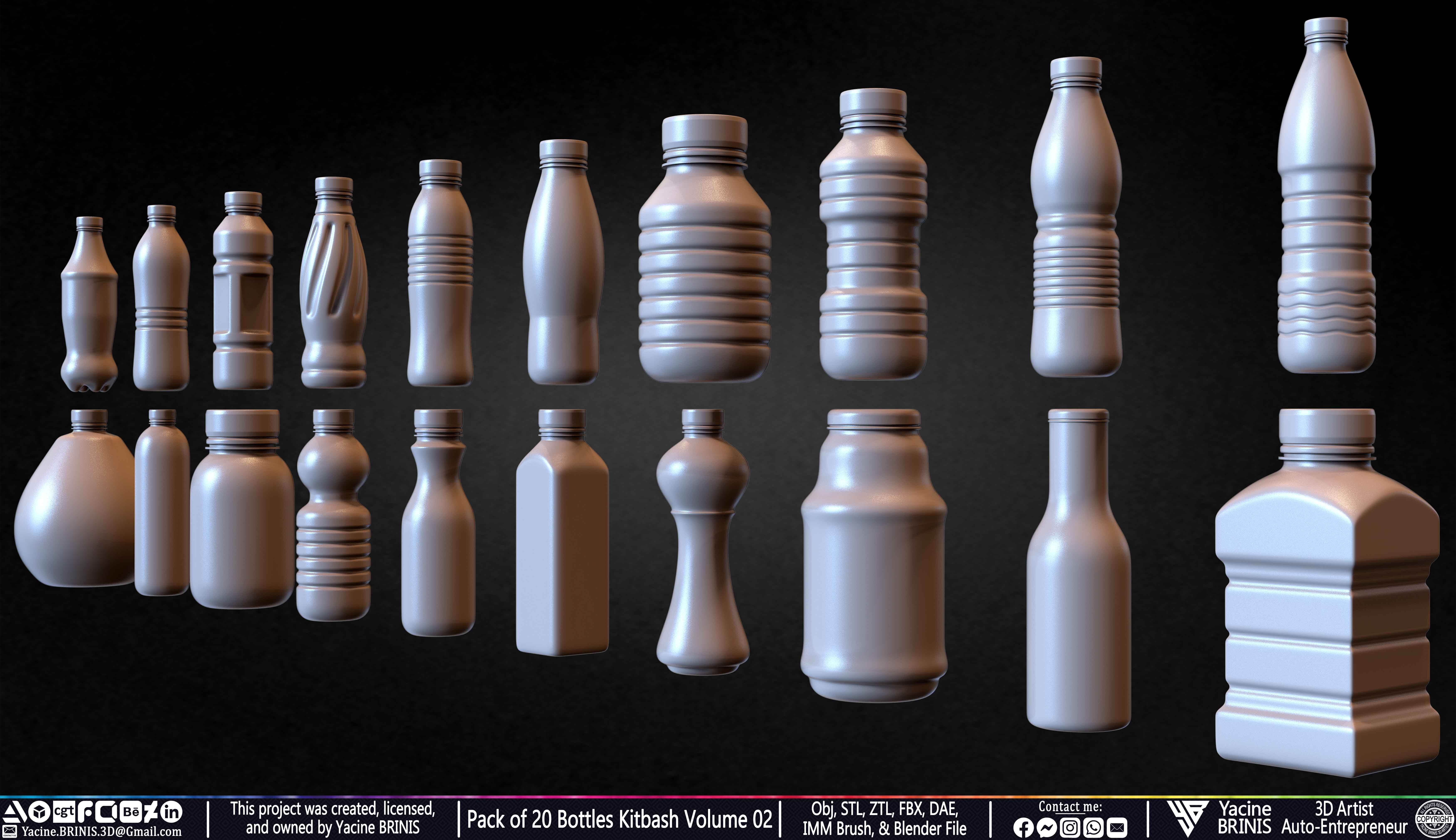 Pack of 20 Bottles Kitbash Volume 02 Low-poly 3D model_5