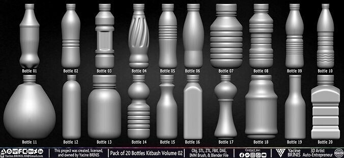 Pack of 20 Bottles Kitbash Volume 02 Low-poly 3D model 2