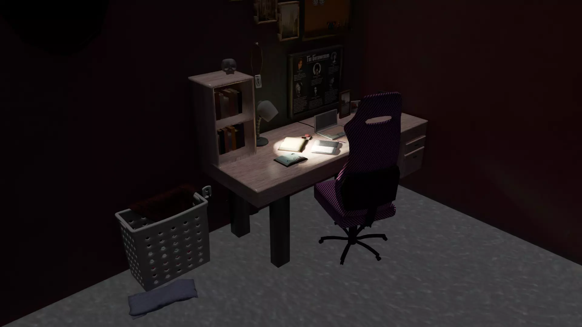 Gothic Room Desk Low-poly 3D model_0