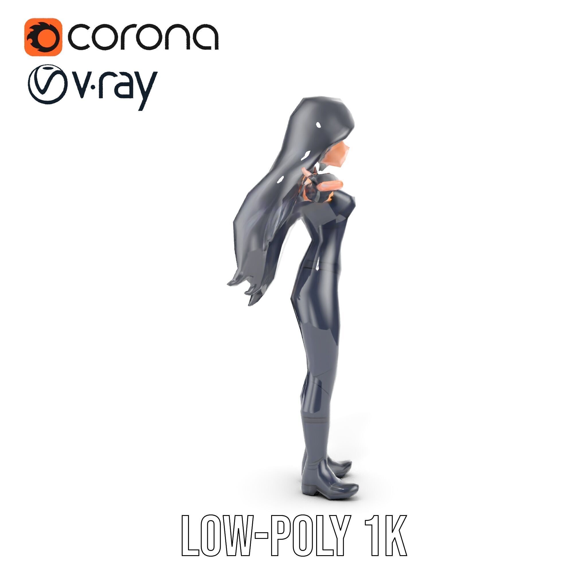 Stealth Agent in Black Catsuit Rigged and Animated D Model Low-poly 3D model_15