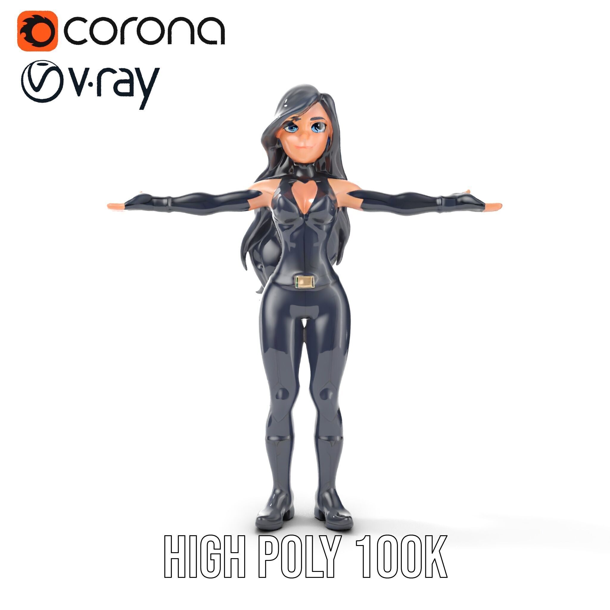 Stealth Agent in Black Catsuit Rigged and Animated D Model Low-poly 3D model_36