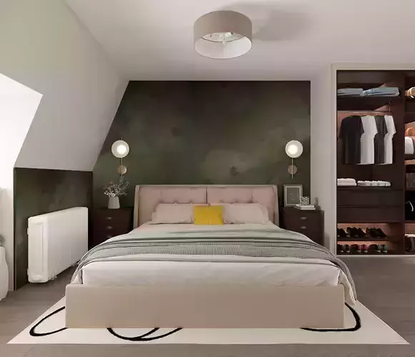 Modern Bedroom Interior Scene 360 Panorama Virtual Tour Ready