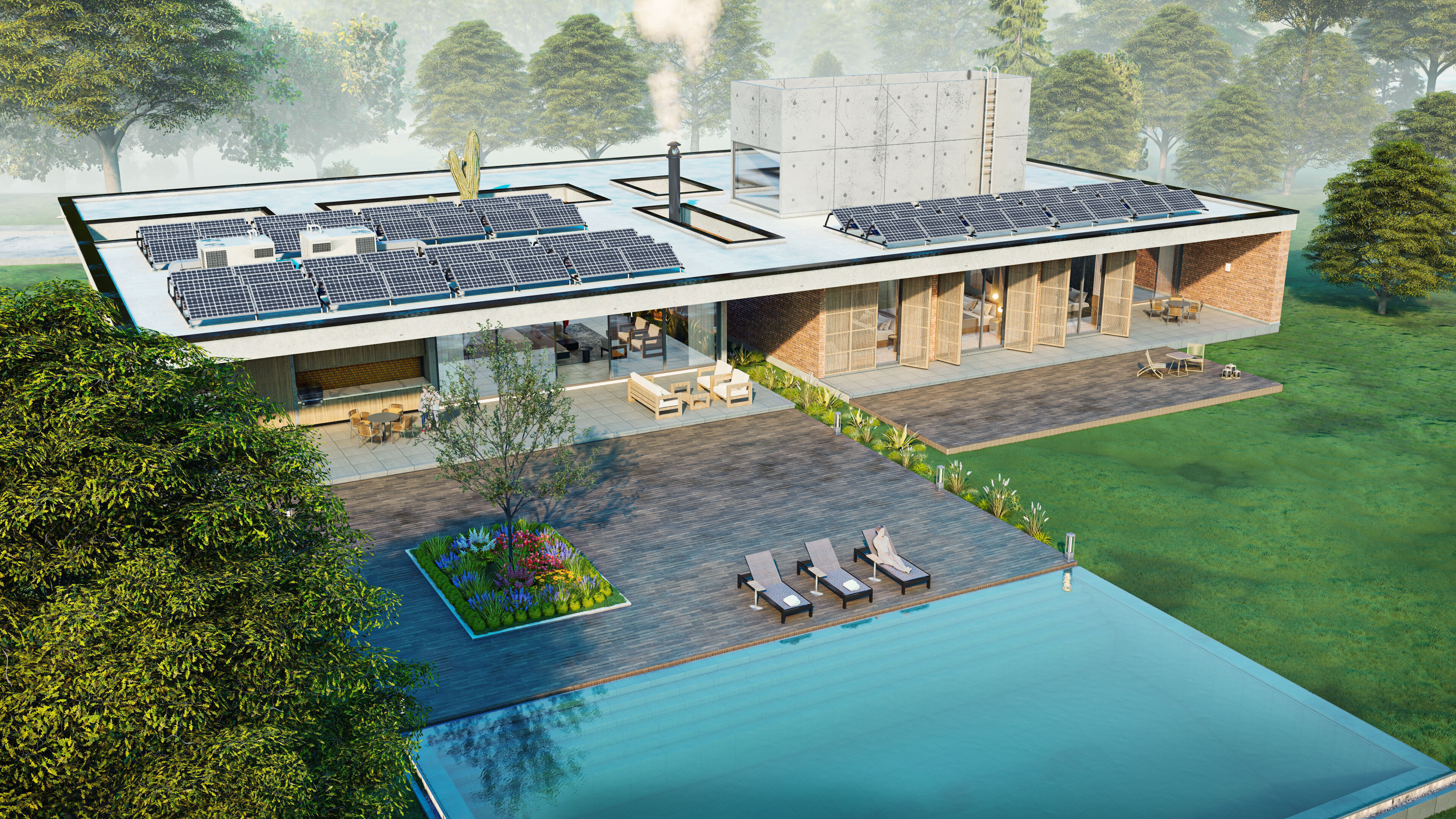 Modern Tropical Villa Exterior 3D Model with Pool and Garden 3D model_7