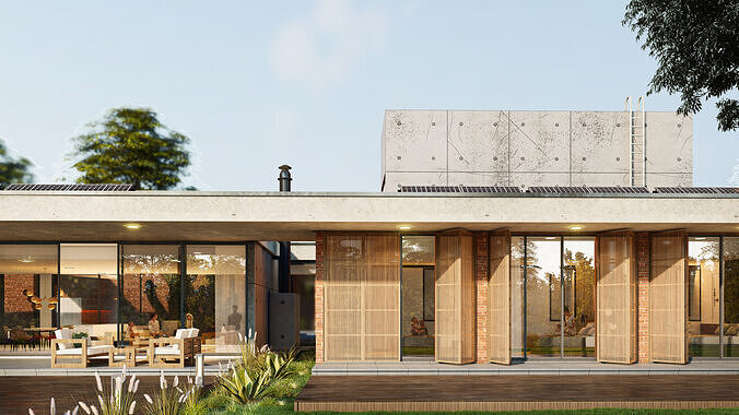Modern Tropical Villa Exterior 3D Model with Pool and Garden 3D model 3
