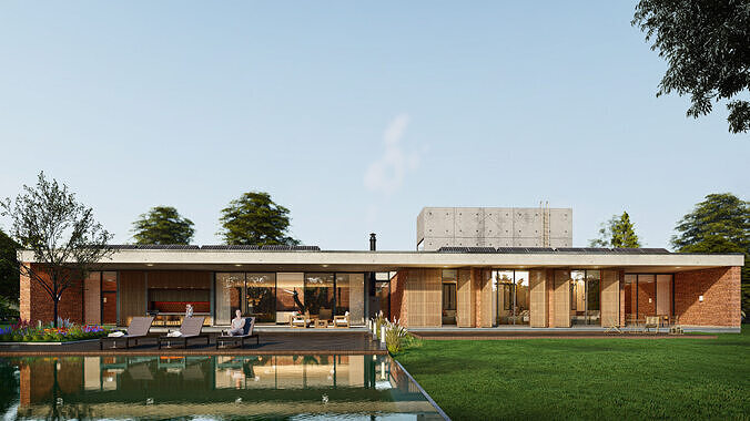Modern Tropical Villa Exterior 3D Model with Pool and Garden 3D model