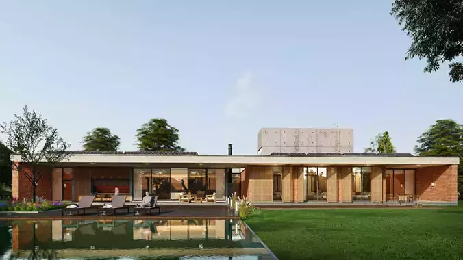 Modern Tropical Villa Exterior 3D Model with Pool and Garden 3D model