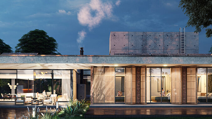 Modern Tropical Villa Exterior 3D Model with Pool and Garden 3D model 4