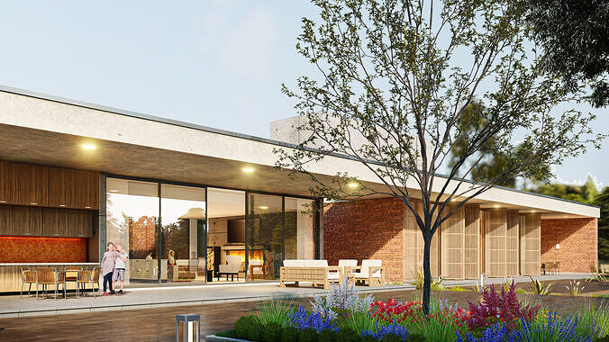 Modern Tropical Villa Exterior 3D Model with Pool and Garden 3D model 6