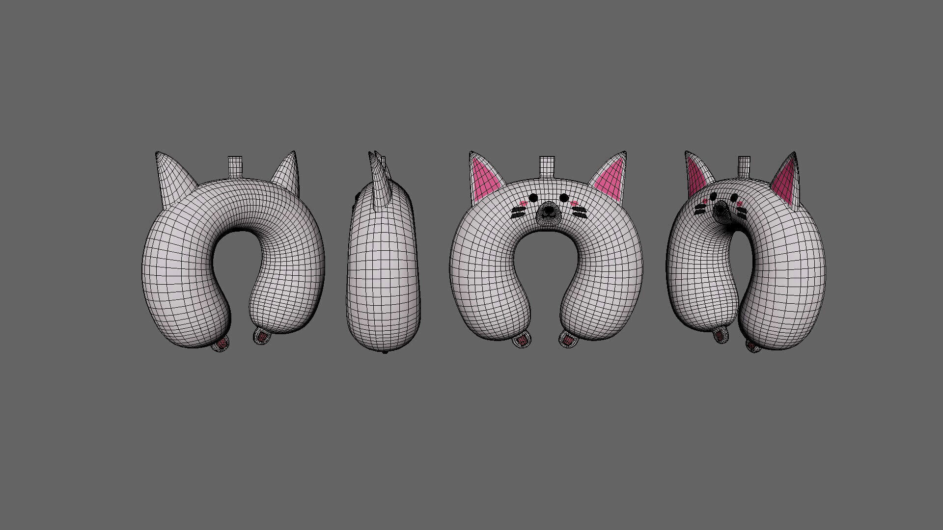 Cartoon Cat U-Shaped Neck Pillow Low-poly 3D model_8