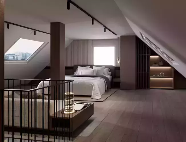 Modern Rooftop Bedroom Suite Bedroom Living Walk Closet Bathroom