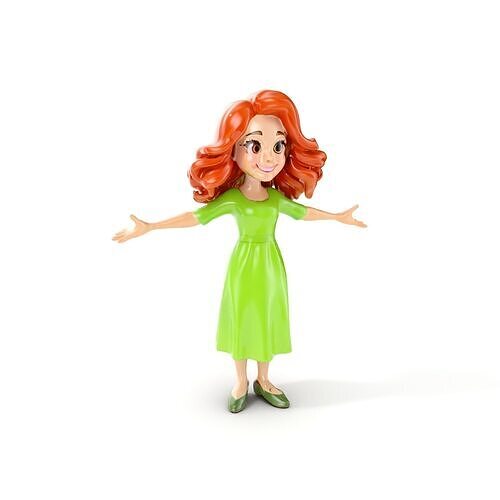 Animated D Character Model Green Dress Female Rigged and Anim... Low-poly 3D model