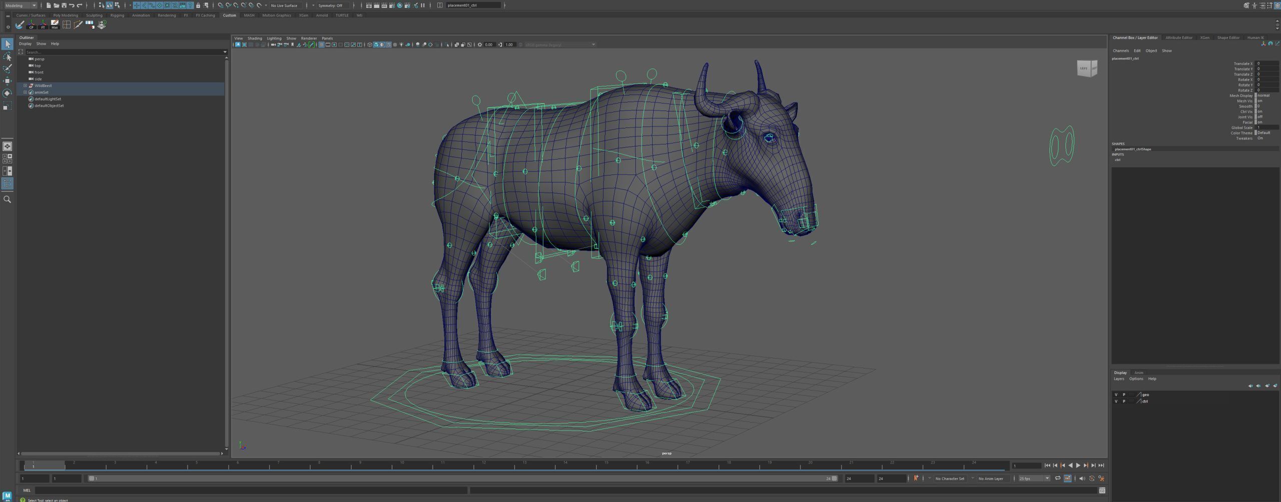 Wildebeest RIG UNREAL project  Maya base rig 3D model_12