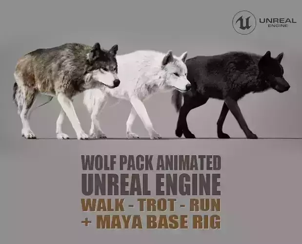 Wolf Pack Animated UNREAL project  Maya base rig