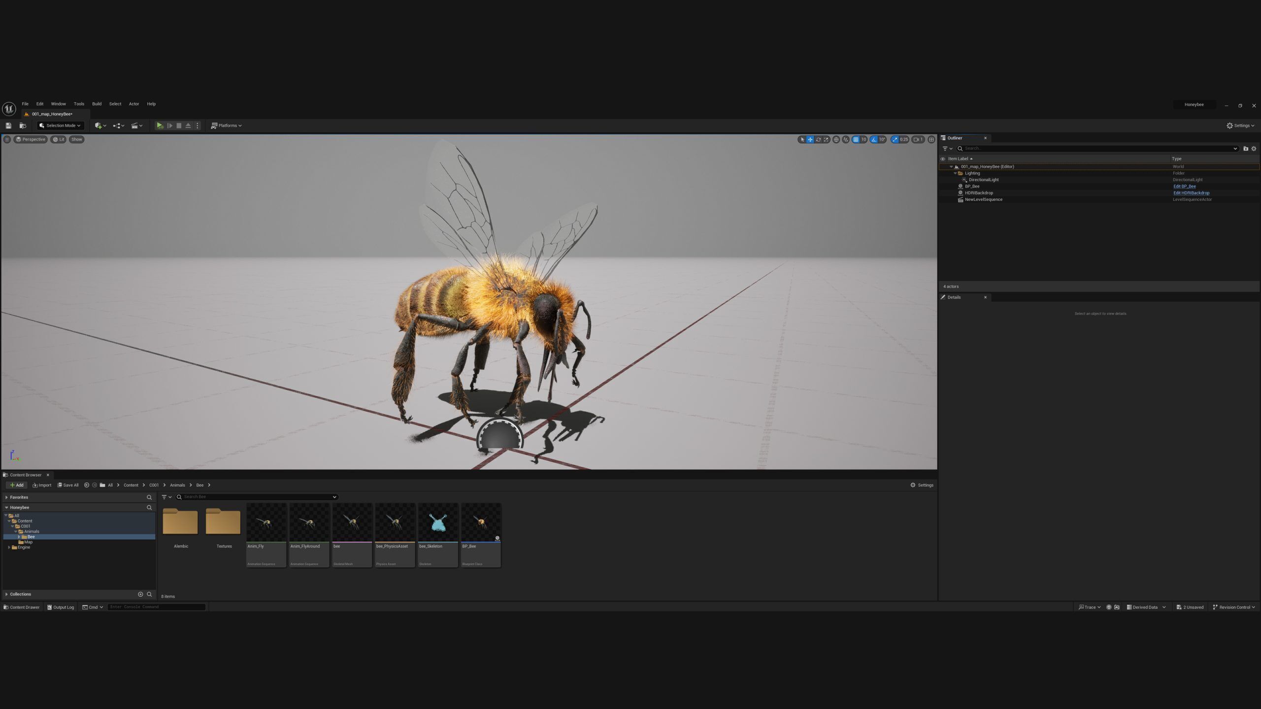 Honey Bee FUR UNREAL project Maya base rig 3D model_10