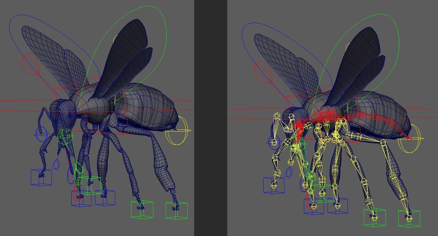 Honey Bee FUR UNREAL project Maya base rig 3D model_11
