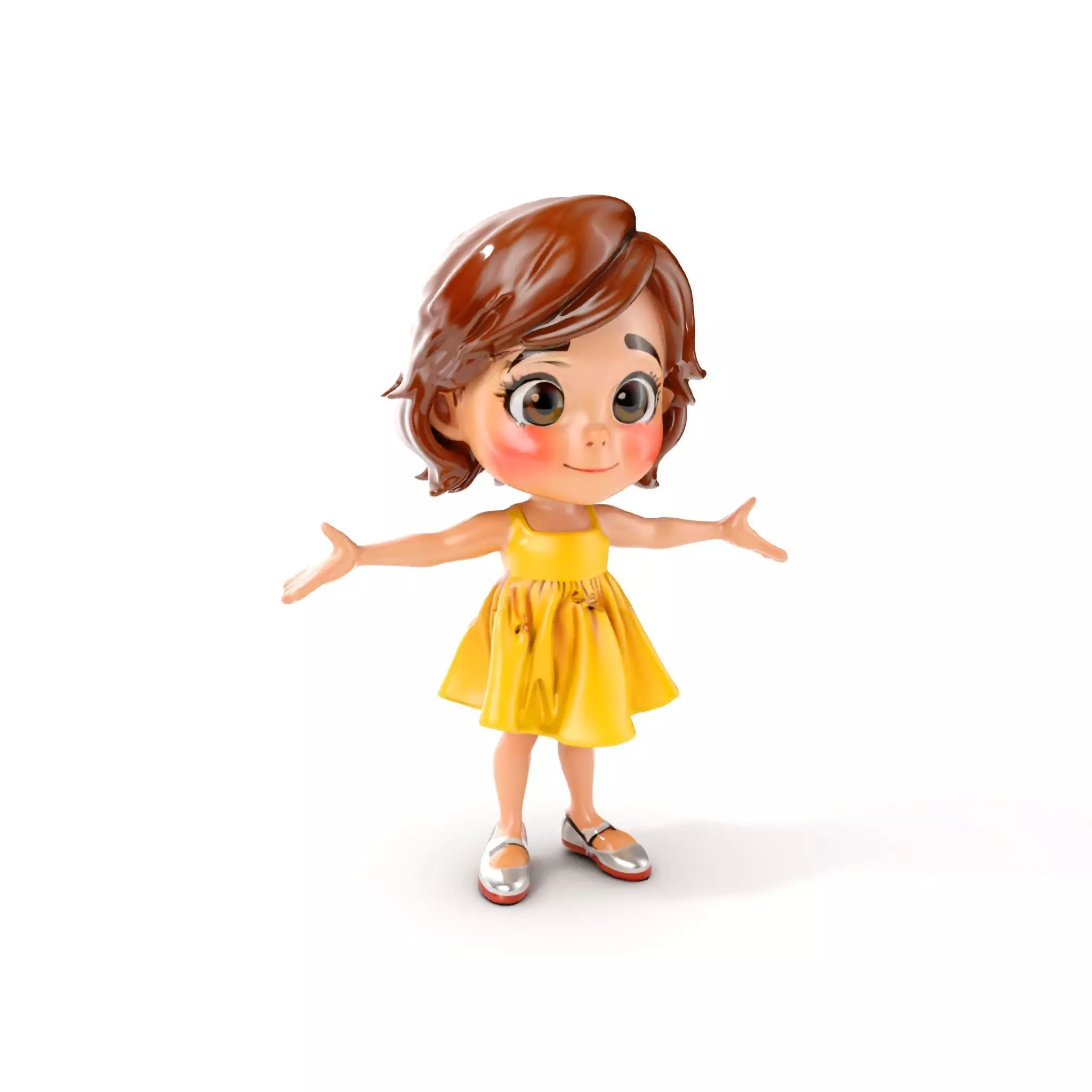 Animated Cute Girl in Yellow Dress Fully Rigged and Animated Low-poly 3D model