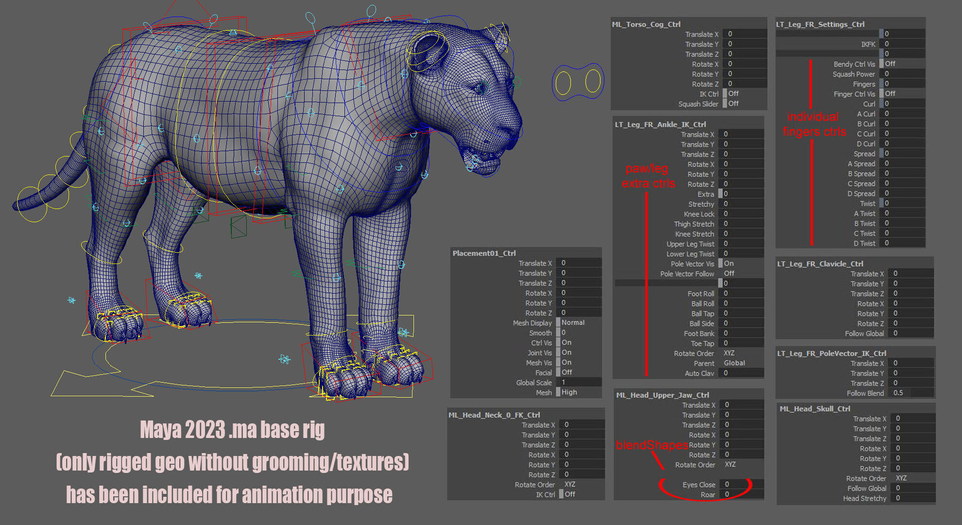 Lion Animated FUR UNREAL project Maya base rig 3D model_4