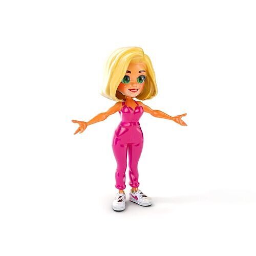 Charming Cartoon Girl in Pink Jumpsuit  Rigged and Animated Low-poly 3D model