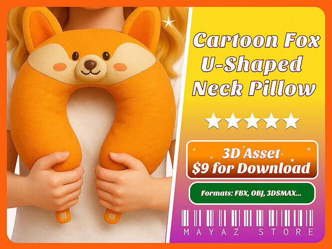 Cartoon Fox U-Shaped Neck Pillow Low-poly 3D model