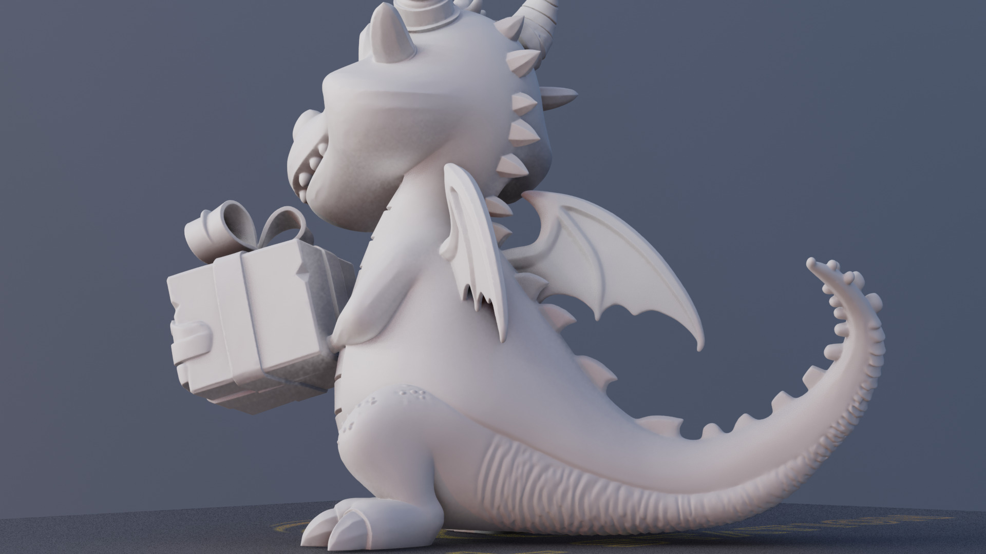 Cute Dragon Christmas Model with Gift 3D print model_2