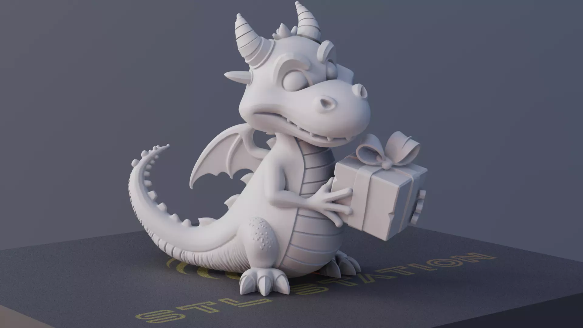 Cute Dragon Christmas Model with Gift 3D print model_0